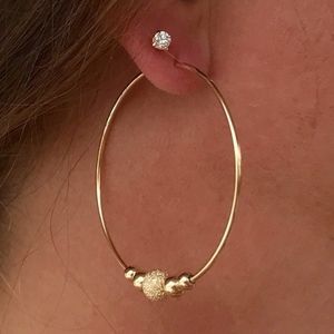 14k GF 2" Gold Beaded Endless Hoop Earrings